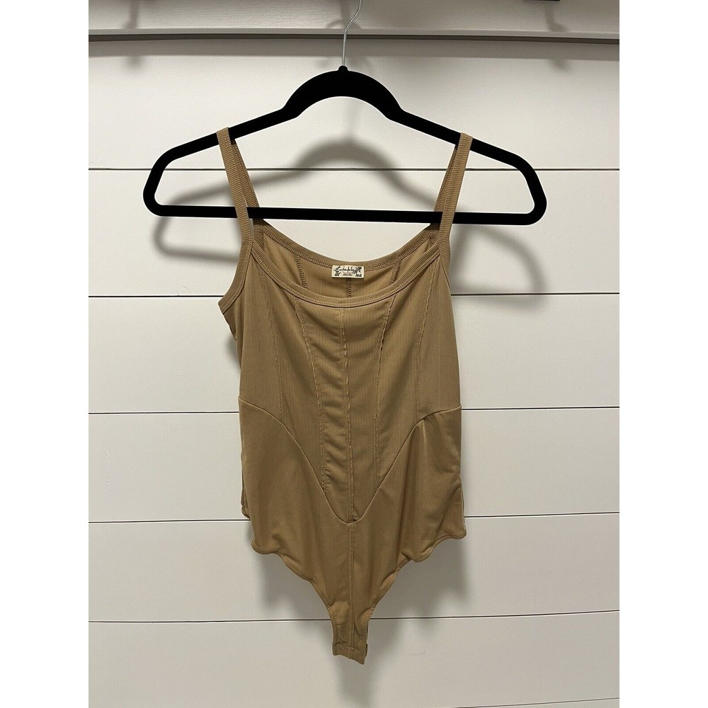 Intimately Free People Ribbed Tank Bodysuit Tan Size Small